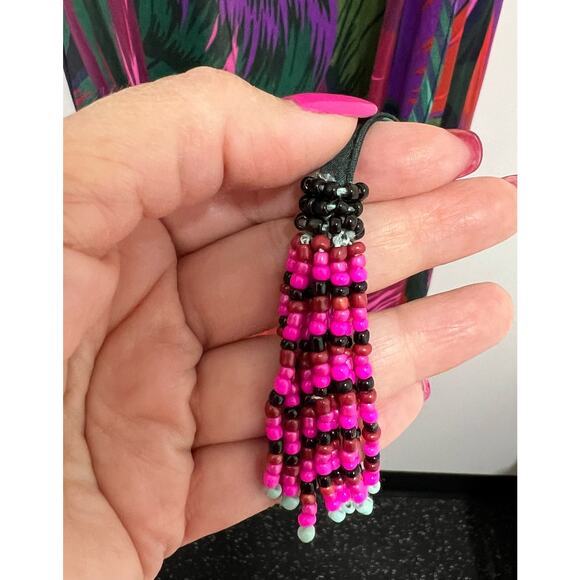 Farm Rio Midnight Leaves Tank Midi Dress Green Pink Tropical Cut Out Tie Waist M - Picture 9 of 14